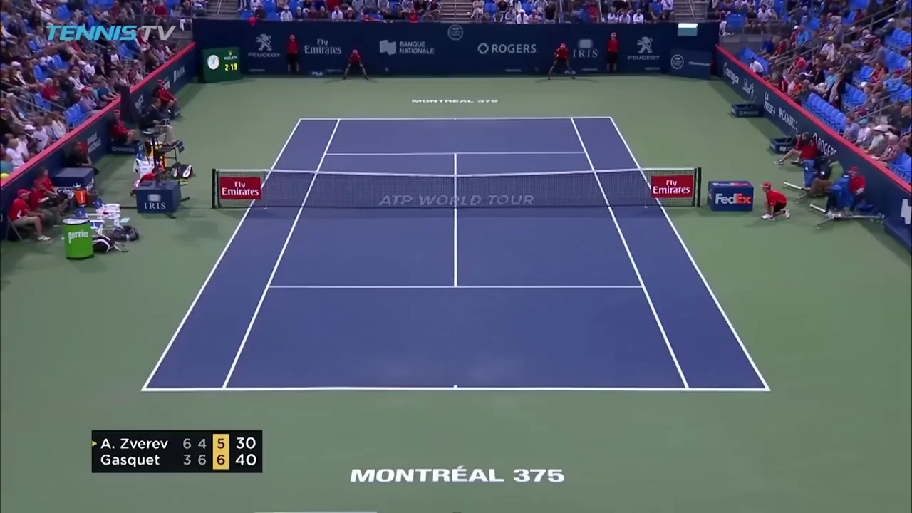 The temporal median of the rally clip: an empty tennis court with crisp lines, both players erased